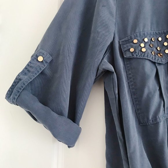 Teal Dress With Cinched Waist Military Style - Picture 4 of 7